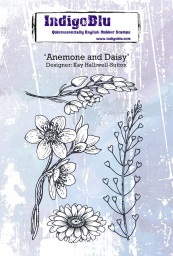Anemone and Daisy A6 Red Rubber Stamp by Kay Halliwell-Sutton
